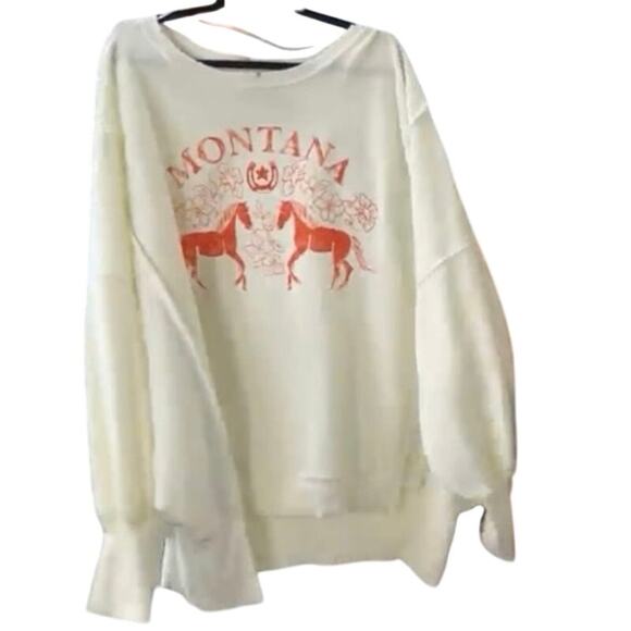 WE THE FREE Graphic Montana Horses Camden Pullover Size Large P2P 42” New w/ Tag - Picture 6 of 8